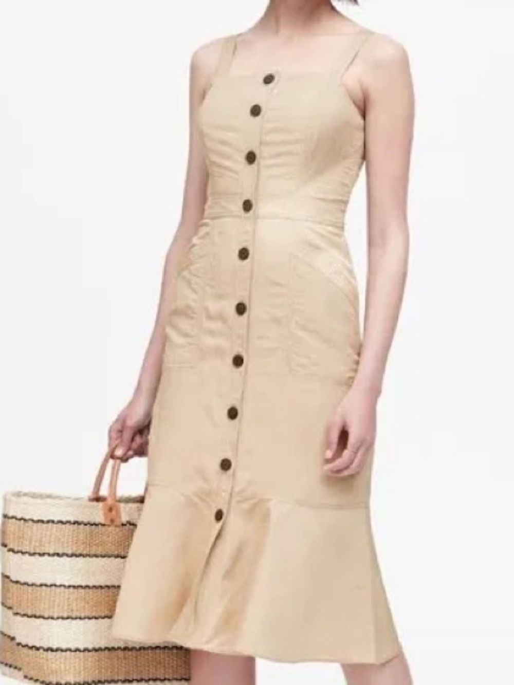 NWT Banana Republic Linen Button-Down Trumpet Midi Dress 0P